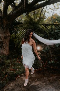 A high necked, beaded tassel party/reception dress made out of the most beautiful sparkly tassel fringing